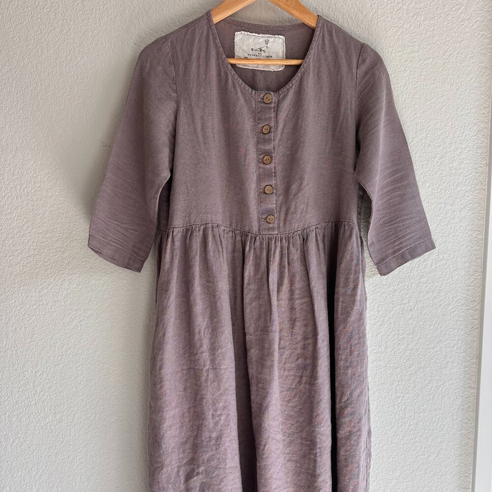 Long sleeve midi MAMA linen dress in Dusty Lavender